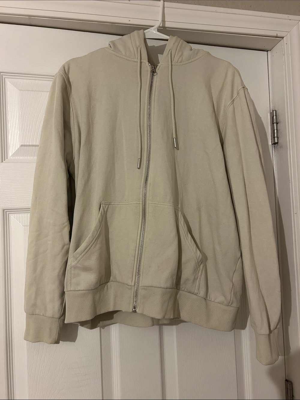 Woman’s Zip-Up Hoodie Sweatshirt in Light Beige